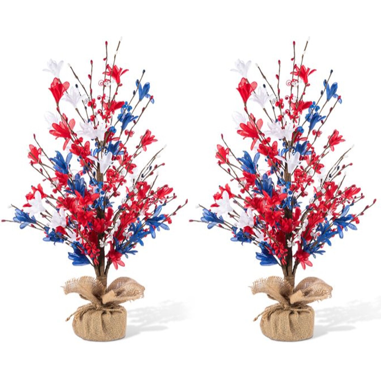 Set of 2 21"H Patriotic/ Americana Red&White&Blue Floral Table Tree